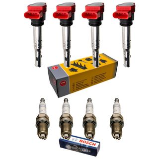 Zündspule + Zündkerze (4x) für 2.0 96kW Motor ALT AUDI A4 8E B6 Cabrio A6 4B C5