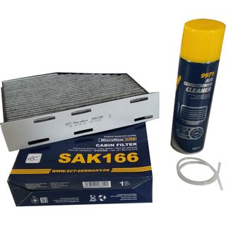 Innenraumfilter SAK 166 mit Aktivkohle + Klimaanlagen-Reiniger
