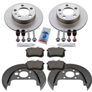 Bremsen Set hinten + Spritzbleche + Fhrungsbolzen fr VW Golf 4 AUDI A3 Leon Octavia